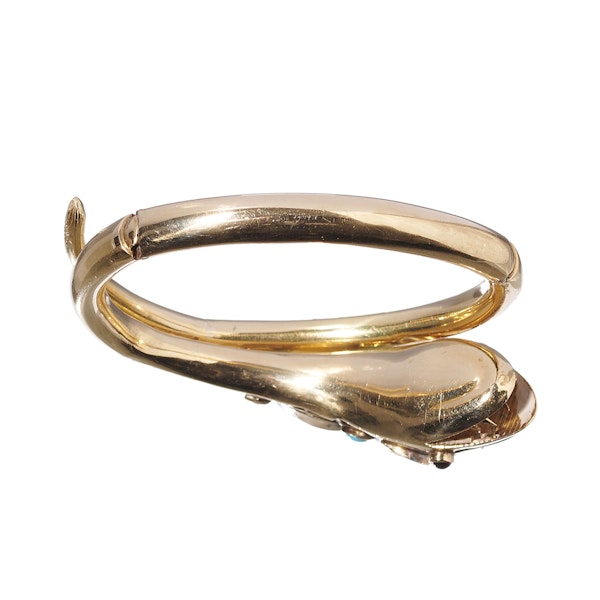Victorian Garnet Turquoise and Gold Snake Bangle, Circa 1900 - image 5