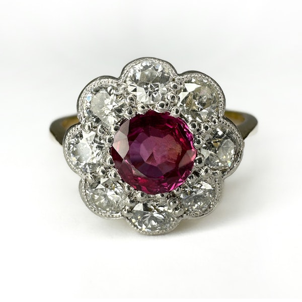Burma Ruby Diamond Cluster Ring - Saddingtons Jewellery Stand 375 - image 1
