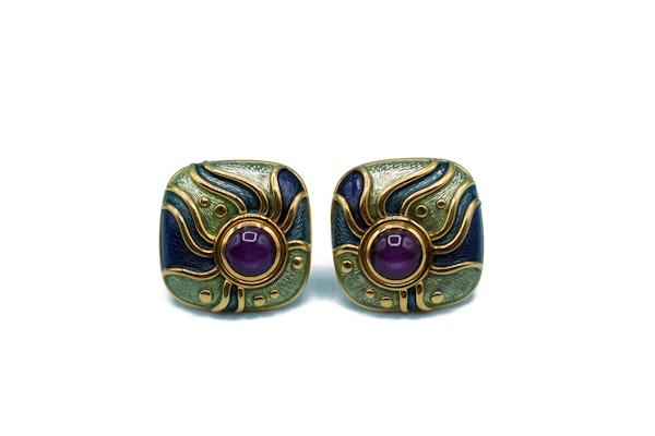 De Vroomen Amethyst & Enamel Earrings in 18ct Gold - image 4