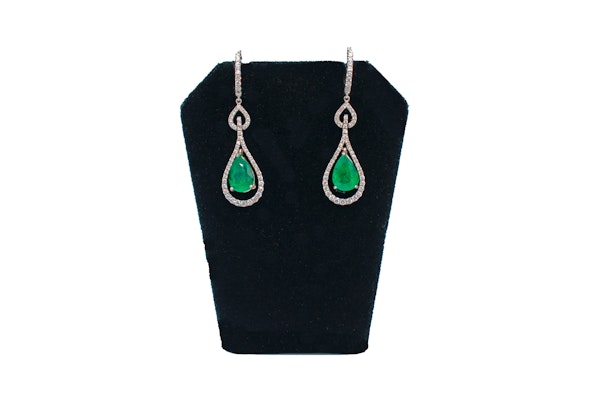 Vivid Green Emerald & Diamond Drop Earrings - image 1