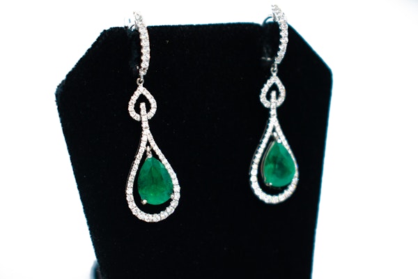 Vivid Green Emerald & Diamond Drop Earrings - image 2