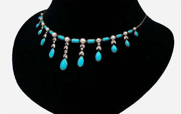 Turquoise, Diamond & Pearl Necklace - image 1