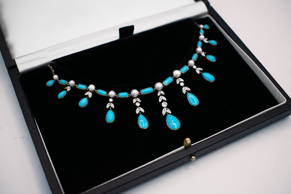 Turquoise, Diamond & Pearl Necklace - image 2