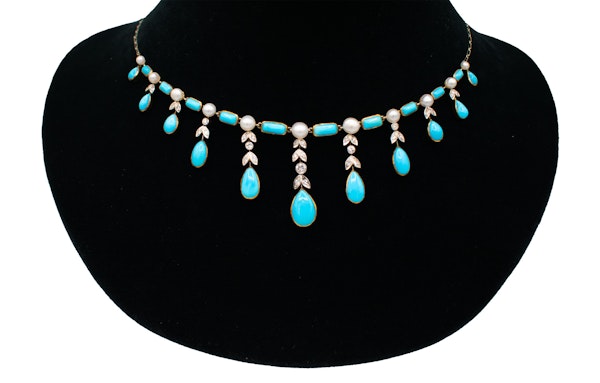 Turquoise, Diamond & Pearl Necklace - image 3
