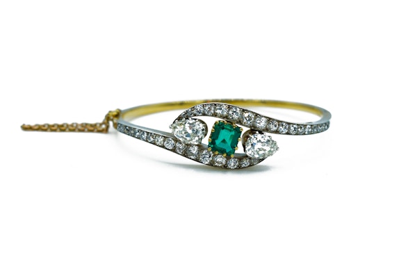Antique Victorian 18ct Gold Bracelet with Diamonds and Natural Emerald - image 1