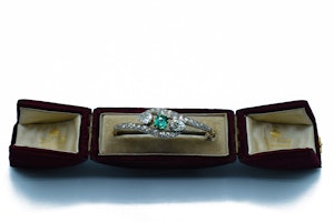 Antique Victorian 18ct Gold Bracelet with Diamonds and Natural Emerald