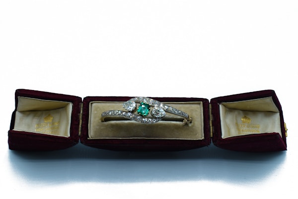 Antique Victorian 18ct Gold Bracelet with Diamonds and Natural Emerald - image 2