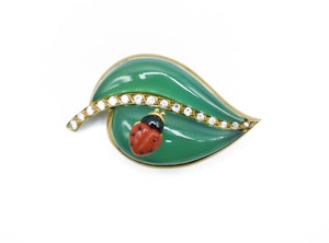 Bvlgari Ladybird on Green Leaf Brooch