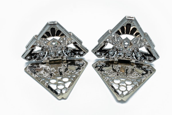 Art Deco Diamond & Onyx Collar Clips - image 2