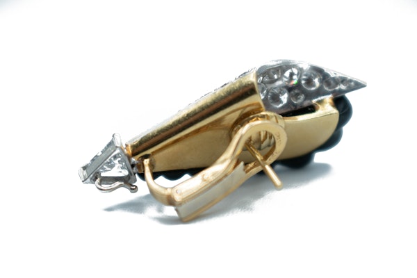 18ct Gold & Platinum Curved Onyx Earrings - image 3