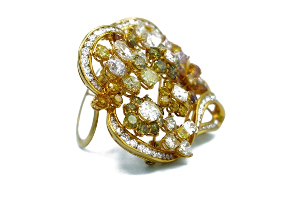 18ct Gold Multi-Coloured Natural Fancy Diamond Pendant/Brooch - image 2