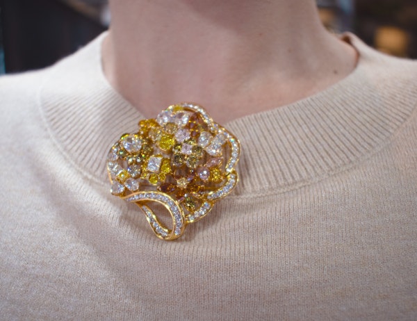 18ct Gold Multi-Coloured Natural Fancy Diamond Pendant/Brooch - image 4