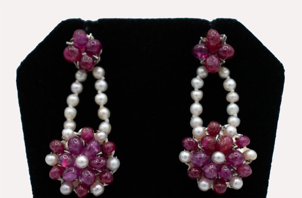 Ruby & Pearl Floral Drop Earrings - image 2