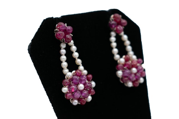 Ruby & Pearl Floral Drop Earrings - image 3