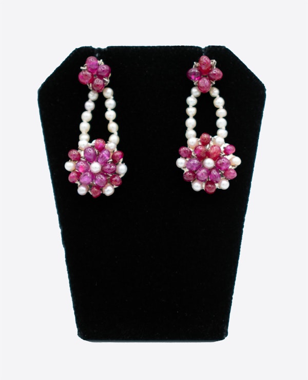 Ruby & Pearl Floral Drop Earrings - image 1