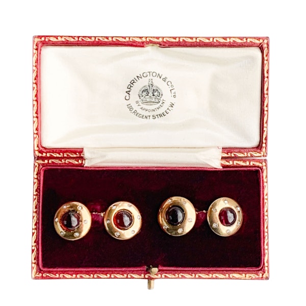 Garnet & Diamond Cufflinks in 18ct Gold | French c.1900 - image 3