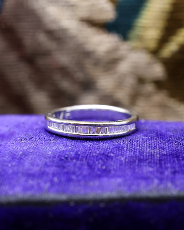 Downstairs at Grays: A very fine Platinum & Baguette Cut Diamond Half Eternity Ring. Preowned. - image 4