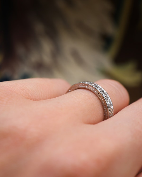 Downstairs at Grays: A very fine 18ct. White Gold Diamond Engraved Eternity Ring size L. Preowned - image 5