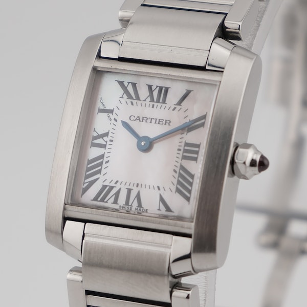 Cartier Tank Française 2384 20mm Quartz Steel Pink MOP Dial Box - image 2