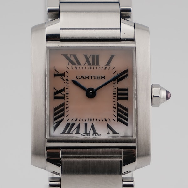 Cartier Tank Française 2384 20mm Quartz Steel Pink MOP Dial Box - image 1