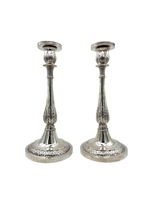 Early 19th century pair of russian silver candlesticks, St Petersburg by Alexander Yashinov.