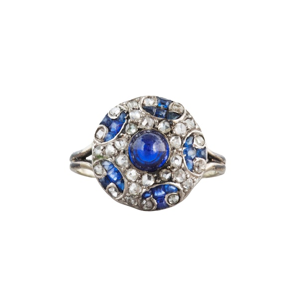 Art Deco Cabochon Sapphire & Diamond Ring | c.1920 - image 2