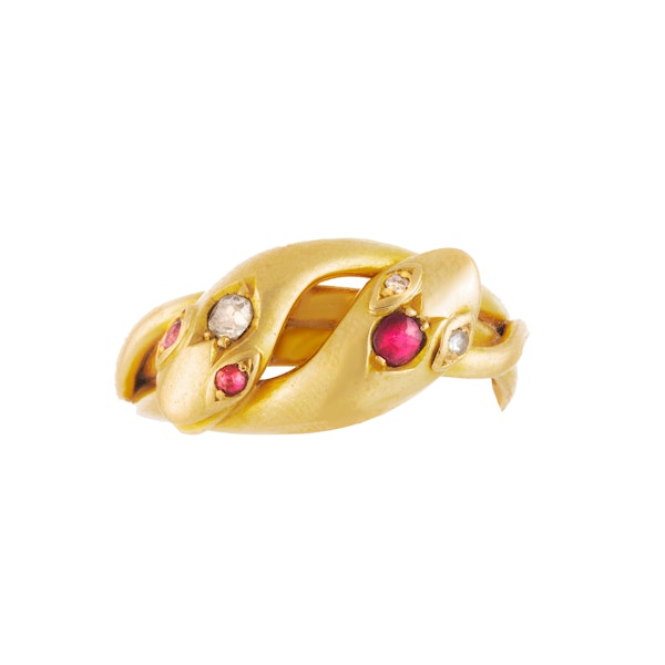 18ct Gold Snake Ring with Rubies & Diamonds | Edwardian c.1900 - image 4