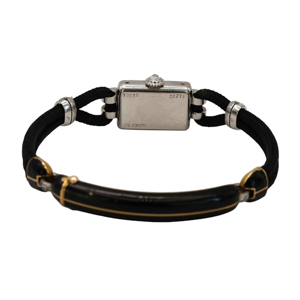 Art Deco Cartier Diamond Platinum and Enamel Cocktail Watch, Circa 1930 - image 14