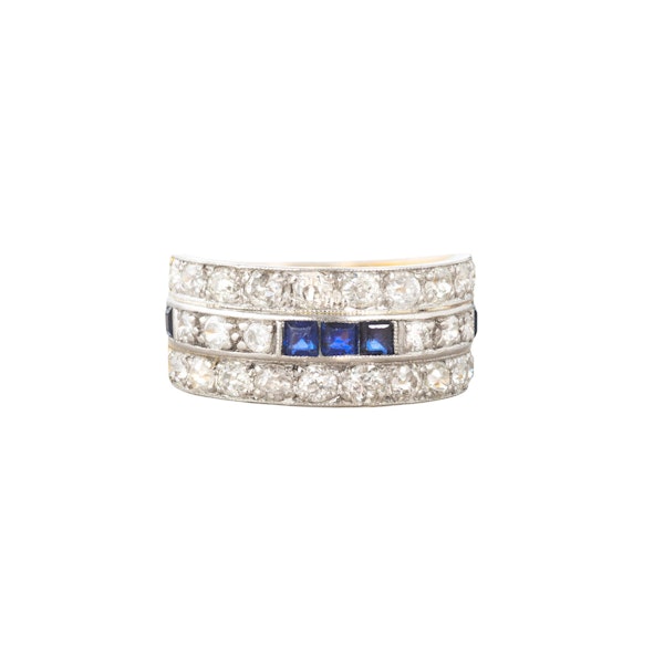 Diamond & Sapphire Three Row Ring | Art Deco c.1930 - image 4