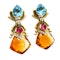 Vintage Blue Topaz Tourmaline Citrine Diamond and Gold Drop Earrings, Circa 1990 - image 3