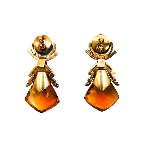 Vintage Blue Topaz Tourmaline Citrine Diamond and Gold Drop Earrings, Circa 1990 - image 5