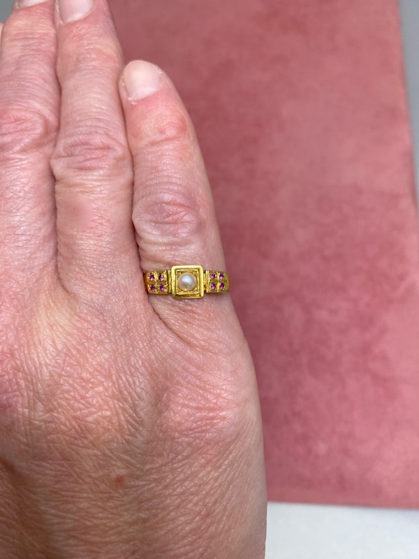 Pearl Ruby 18ct Gold Ring Date Birmingham 1879, Lilly's Attic since 2001 - image 2