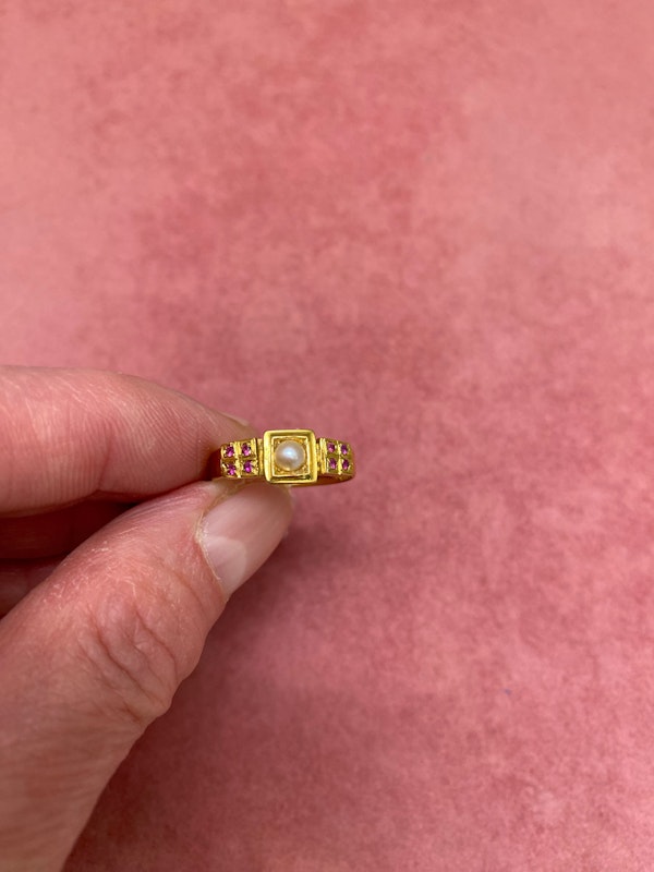 Pearl Ruby 18ct Gold Ring Date Birmingham 1879, Lilly's Attic since 2001 - image 3