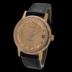 LONGINES CONQUEST DELUXE ROSE GOLD ref. 9025 AUTOMATIC CAL. 291 BOX AND EXTRACT OF ARCHIVE 1967