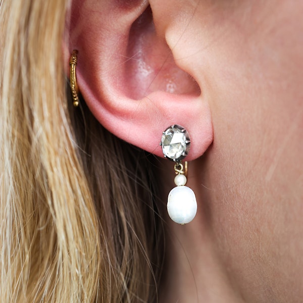 Vintage Rose Cut Diamond, Pearl, Silver and Gold Earrings, Circa 1936 - image 8