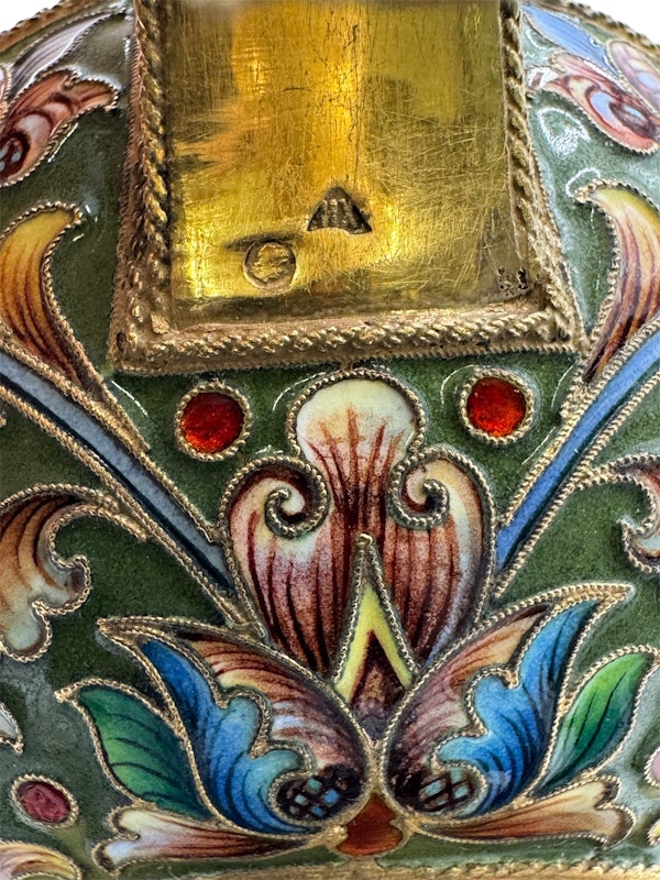 Russian silver gilt and shaded enamel kovsh, Moscow, c.1910 by Ivan Khlebnikov. - image 5