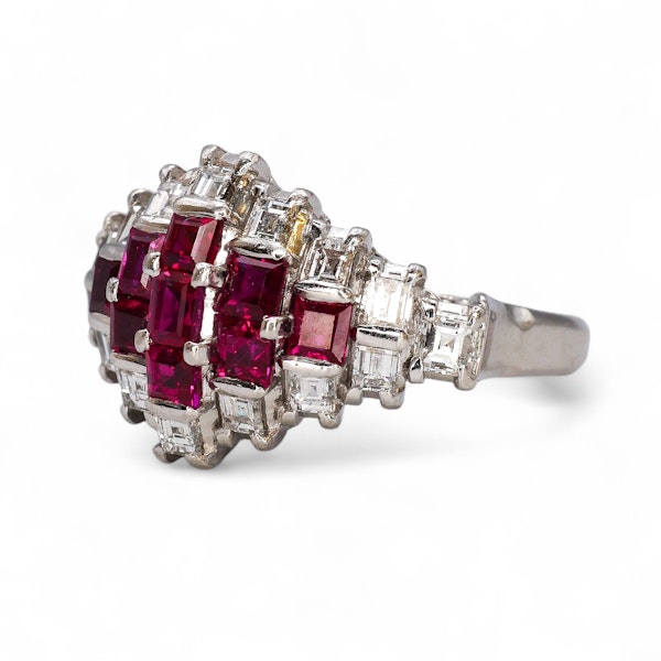 Carre-cut ruby diamond ring - image 3