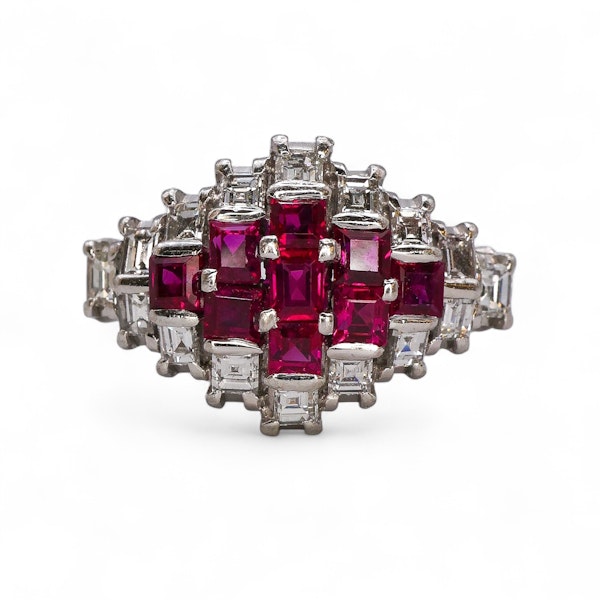 Carre-cut ruby diamond ring - image 2