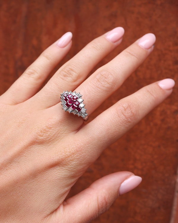 Carre-cut ruby diamond ring - image 1