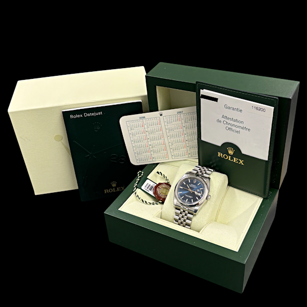 ROLEX DATEJUST 36 SUPERJUBILEE 116200 BLUE INDEX FULL SET 2007 UK WATCH - image 6