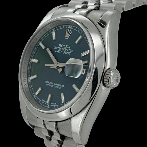 ROLEX DATEJUST 36 SUPERJUBILEE 116200 BLUE INDEX FULL SET 2007 UK WATCH - image 2