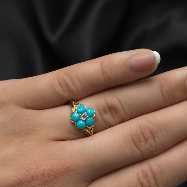 Victorian Turquoise Diamond Daisy Ring - Saddingtons Jewellery - Stand 375 - image 3