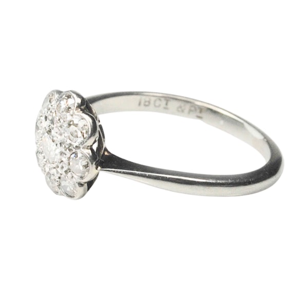 Vintage Diamond Cluster Ring in 18ct White Gold & Platinum | English c.1950 - image 2