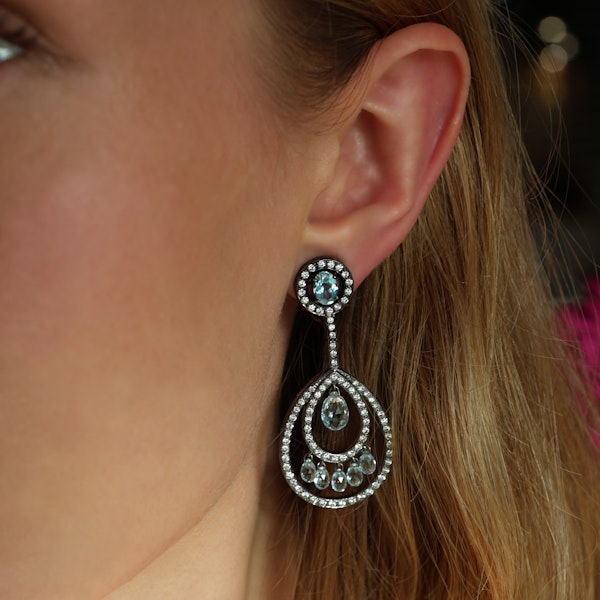 Modern Blue Topaz, Briolette Diamond And Oxidised Gold Drop Earrings - image 7