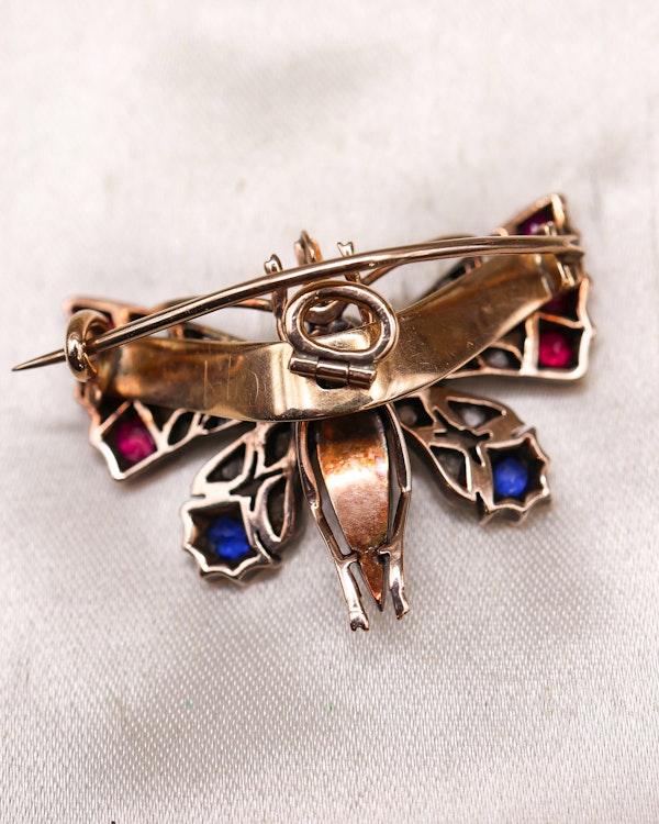 High Carat Yellow Gold  Victorian Diamond, Natural Ruby, & Sapphire Butterfly Brooch Circa 1880 - image 4