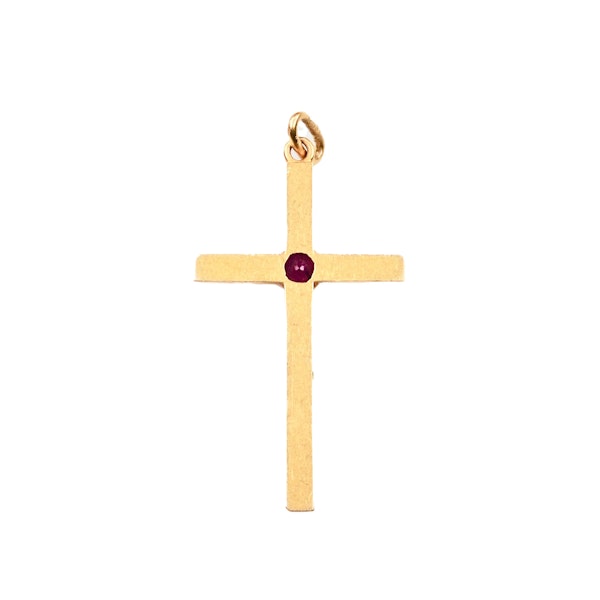 18ct Gold Burma Ruby Cross Pendant | Victorian c.1900s - image 2