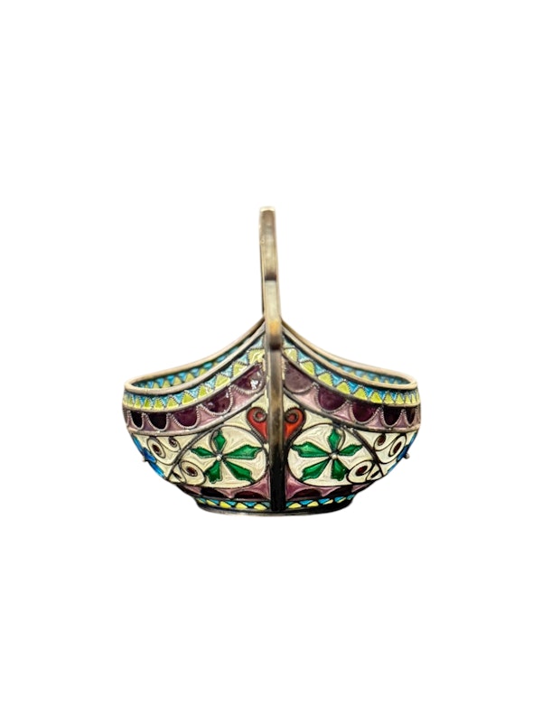 Antique Norwegian silver and plique-a-jour, guilloche enamel kovsh boat, c.1900, Marius Hammer. - image 4