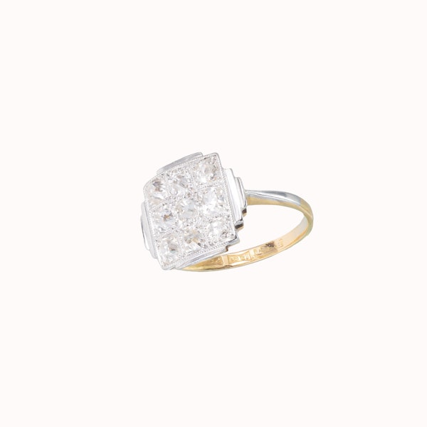 Diamond & 18ct Gold Square Panel Ring | Art Deco c.1920s - image 2