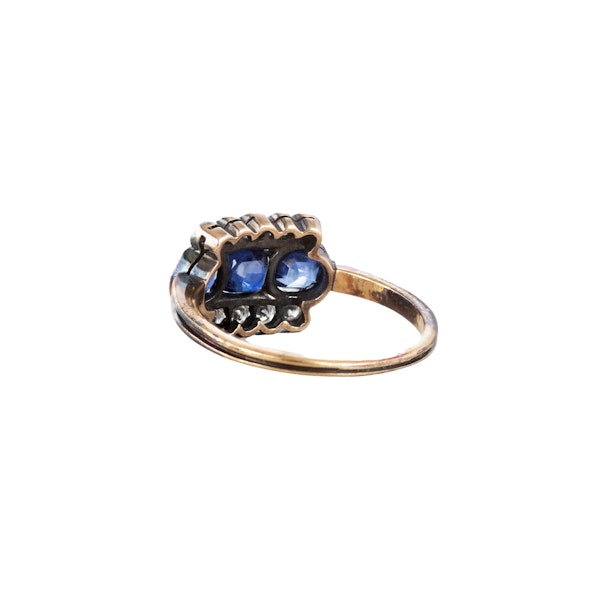 Sri Lankan Sapphire & Diamond Rectangular Ring in 18ct Gold | Art Deco c.1920s - image 2