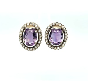 18K Gold Amethyst & rose cut diamond earrings